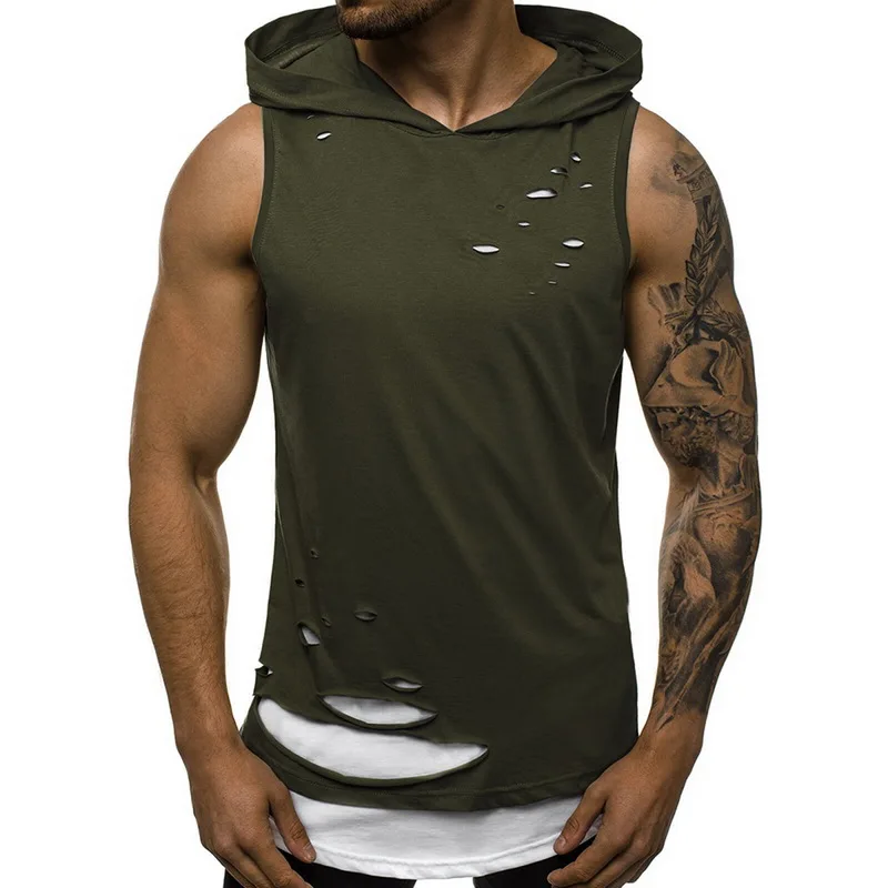 

MJARTORIA Men Vest Tank Top Sleeveless Gym Sport Slim Vest Bodybuilding Hooded Hip Hop Streetwear Workout Elastic Tank Top