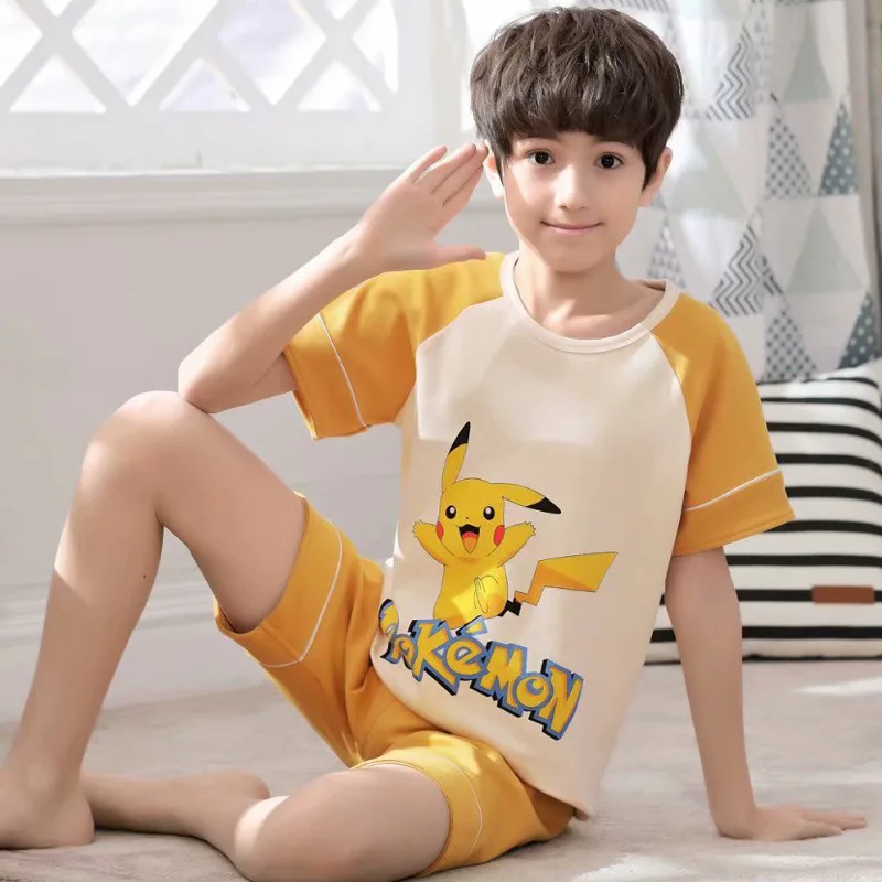 Summer Teenager Boy Pajamas Sets Anime Print Kids T Shirt Shorts Homewear Suits 2-12 Yrs Child Sleepwear Toddler Casual Clothes custom pajama sets	