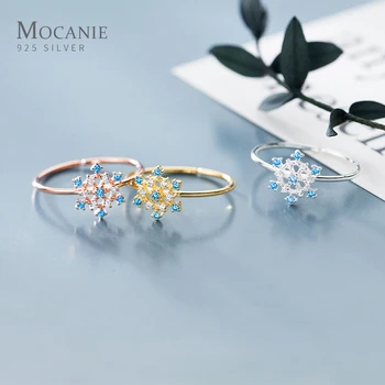 

Mocanie 925 Sterling Silver Romantic Luxury 3 Color Blue Crystal Delicate Snowflakes Adjustable Ring for Women Fine Jewelry Gift