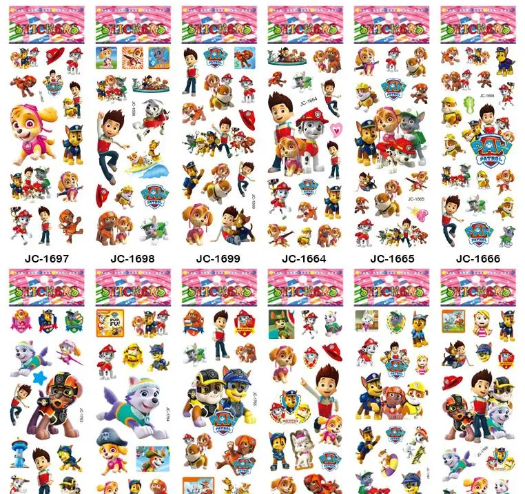 Pegatinas de vinilo para la pared de la patrulla canina para niños, pegatinas de dibujos animados para decoración de habitaciones, 12 unidades/lote