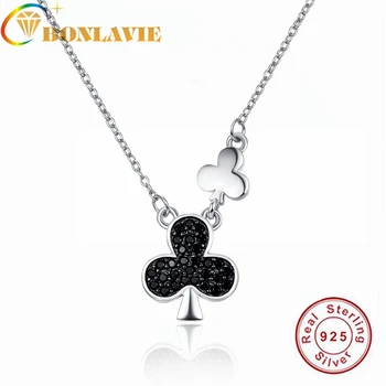 

BONLAVIE 925 Sterling Silver Plum Blossom Spade Square Necklace for Women Wedding and Engagement