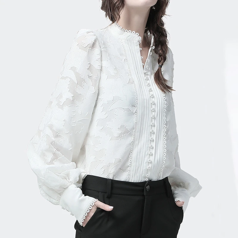 TWOTWINSTYLE Patchwork Lace Women's Shirts Lantern Long Sleeves Stand Collar Korean Shirt Blouse Fe