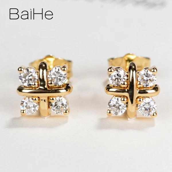 BAIHE Твердое 14 к желтое золото 0.40CT H/SI натуральные бриллианты для свадьбы, помолвки, модные ювелирные изделия, серьги-гвоздики с бриллиантами для отдыха