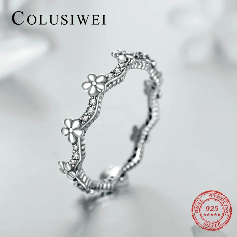 

Colusiwei Real 925 Sterling Silver Vintage Flower Rings for Women Stackable Sparkling Clear CZ Daisy Finger Ring Silver Jewelry