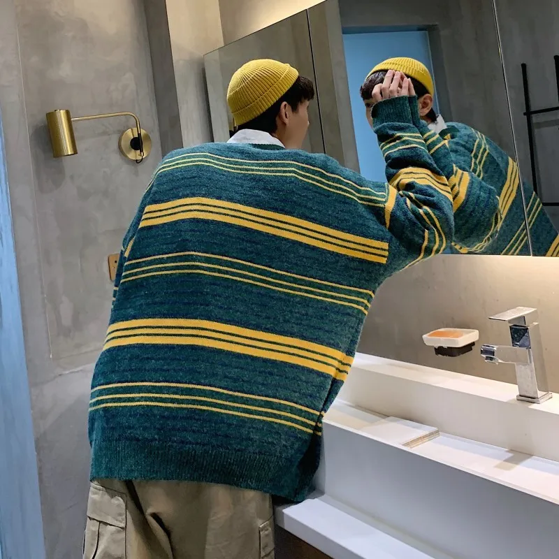 Winter New Sweater Men Warm Contrast Color Casual O-neck Sweater Pullover Man Streetwear Loose Striped Sweter Men Clothes M-XL Winter New Sweater Men Warm Contrast Color Casual O-neck Sweater Pullover Man Streetwear Loose Striped Sweter Men Clothes M-XL