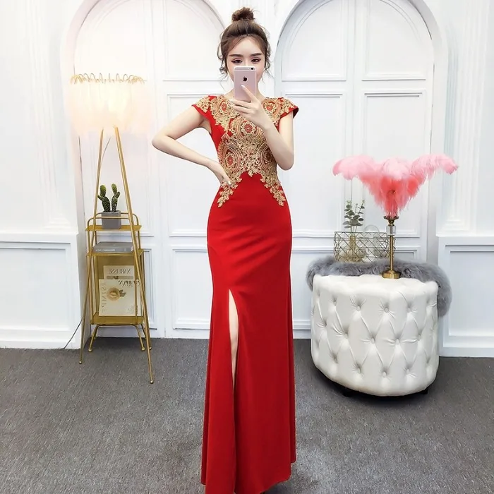 

Bride Toast Marriage Dignified Glorious Sexy Fishtail Slim Fit Host Debutante Party Banquet Evening Dress Women's