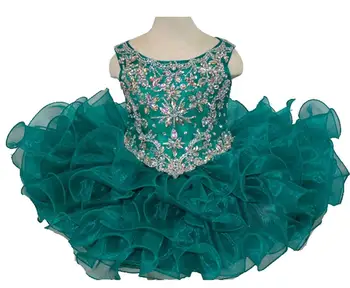 

O neck Beaded Little Infant Baby Girls' Short Miss National Pageant Cupake TuTu Custom Made Kids Toddler Birthday Festival Dress
