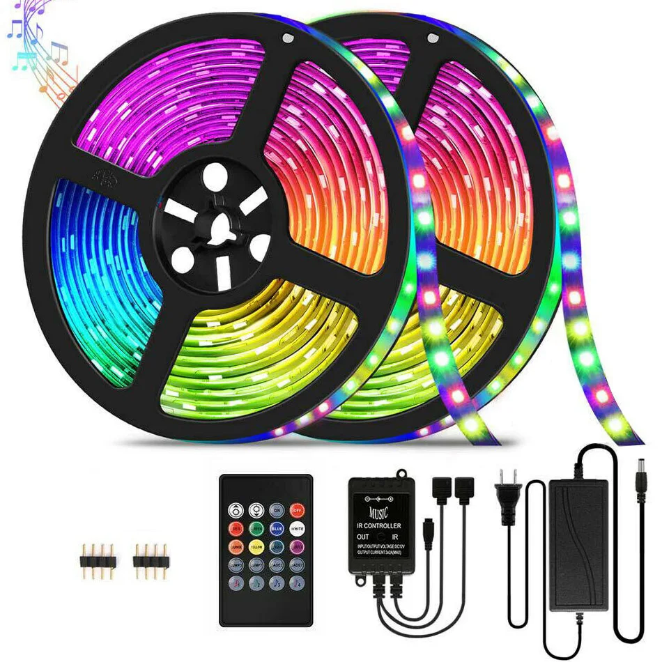 

New DC12V 10M 32.8ft 2835 300led RGB Music Sync Color Changing LED Strip Lights Remote+12V 5A LED POWER For Home Decoration