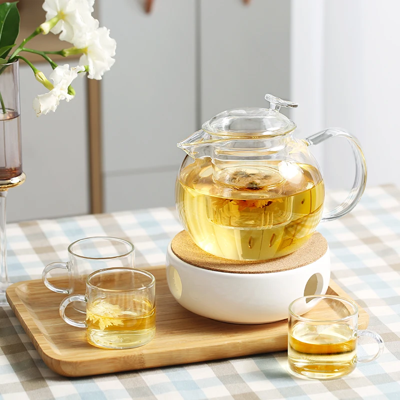 Glass Teapot Infuser Cups Set Good Clear Borosilicate Stovetop 
