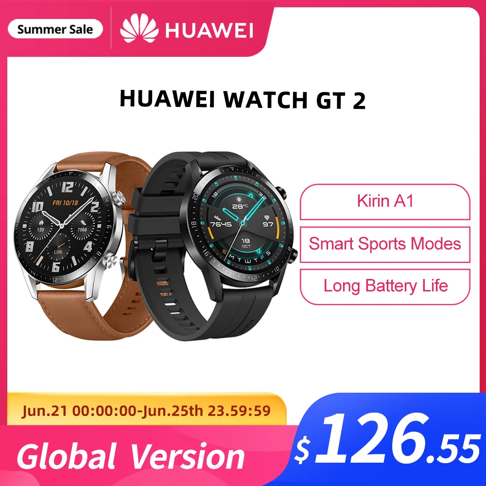 В наличии глобальная версия HUAWEI часы GT 2 GT2 Смарт-часы кровяное давление 14 дней с