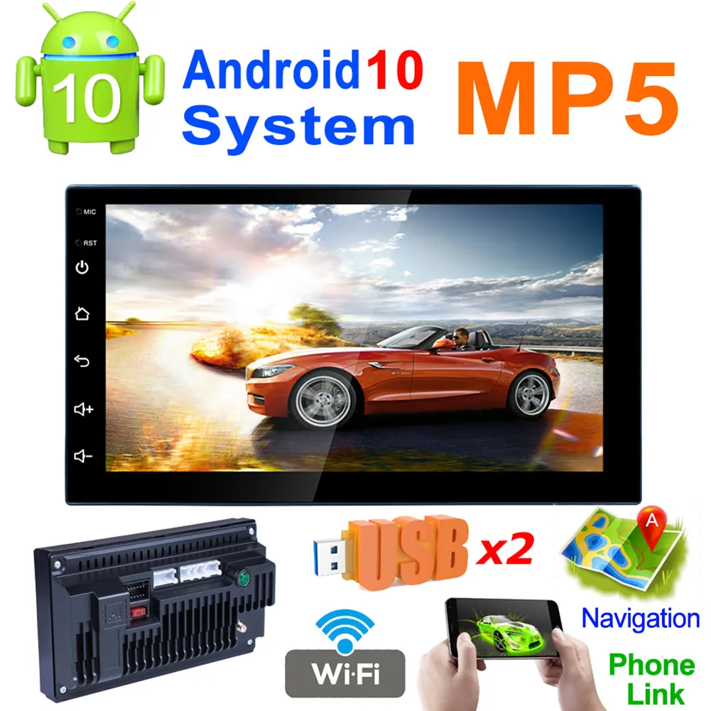 708C 2DIN Car Radio Quad Core Android 10 GPS BDS Bluetooth WiFi Multimedia Video Player 7 inch Touch Screen Head Unit
