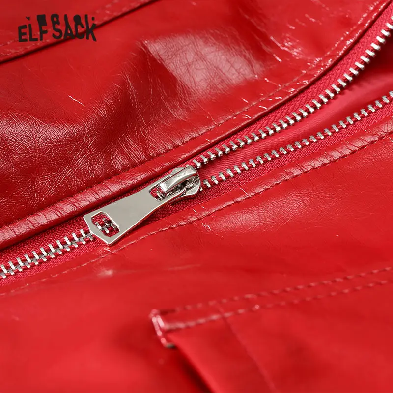 ELFSACK красные одноцветные на молнии новинка гранж женские кожаные куртки осень 2019