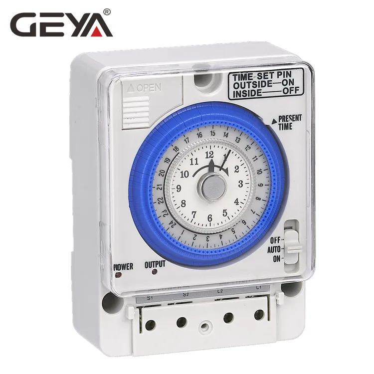 

GEYA TB388 Non Power Failure 24 Hours Mechanical Timer Switch with Battery 100V-240V 15A Time Switch Din Rail