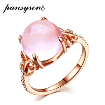 

PANSYSEN Rose Gold Color Adjustable Finger Ring for Women Wedding Engagement Silver 925 Jewelry Rings with Rose Quartz Wholesale