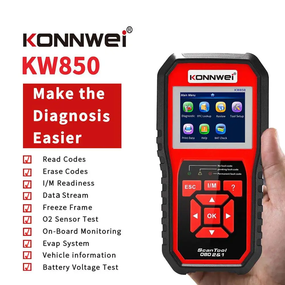 £21.18 Konnwei Kw850 Obd2 Scanner Universal Auto Diagnostic Scanner Full Function