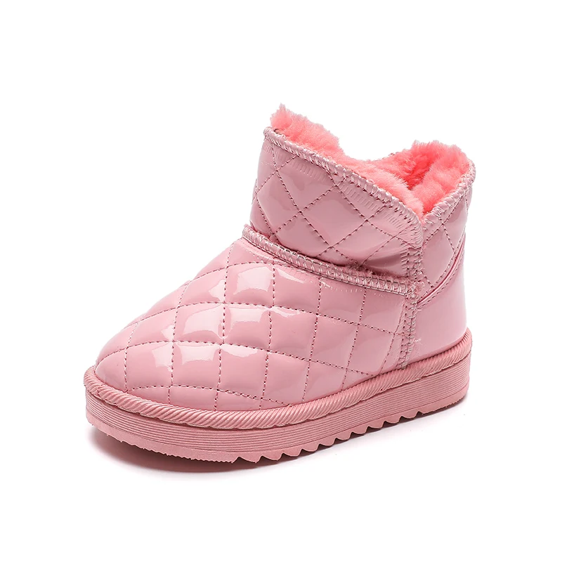 Children Warm Winter Snow Boots Girls Fashion Leather Cotton Shoes