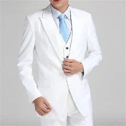 2021New High-Quality White Men's Suit, Peak Lapel Single Button, Groom's Self-Cultivation Wedding 3Piece(Coat+Trousers+Vest+Tie)