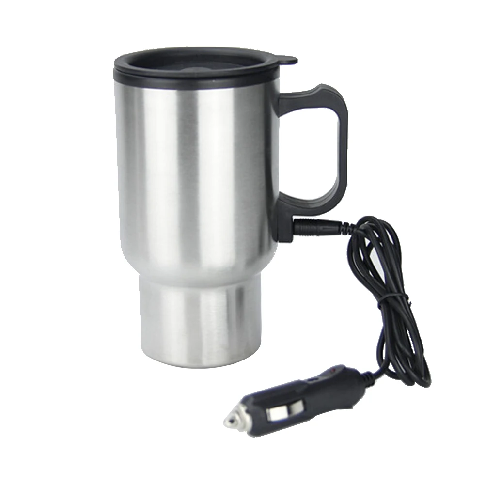 

Portable Universal Stainless Steel Cup Thermal Insulated Coffee Mug Silver Vehicle Mounted 12V Splash Proof Easy Grip Travel
