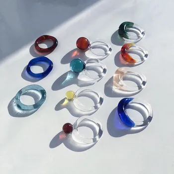 

Designer's Transparent Acrylic Colored Resin Ring Female Fashion Cool Net Red Normcore Style Index Finger Ins Fashion WRP120