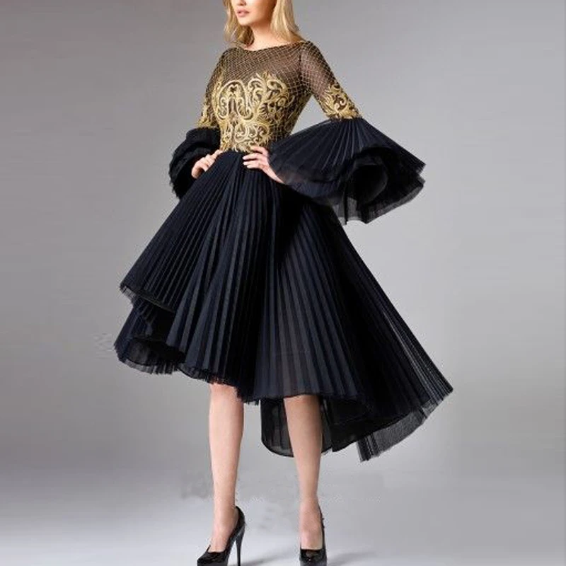 Vestido de noche corto plisado de dorado, elegante, para fiesta graduación, color 2020|Vestidos| -