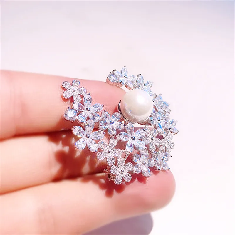 Vintage Crystal Rhinestone Acrylic Bead Brooch For Pearl Sweater