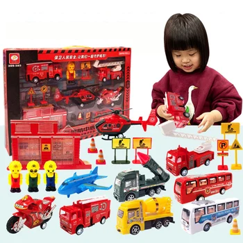 

Pullback Plastic Engineering Car Toy Vehicles Military Fire fighting Plane Carrier Truck Model For Educational Toy Kids Gifts