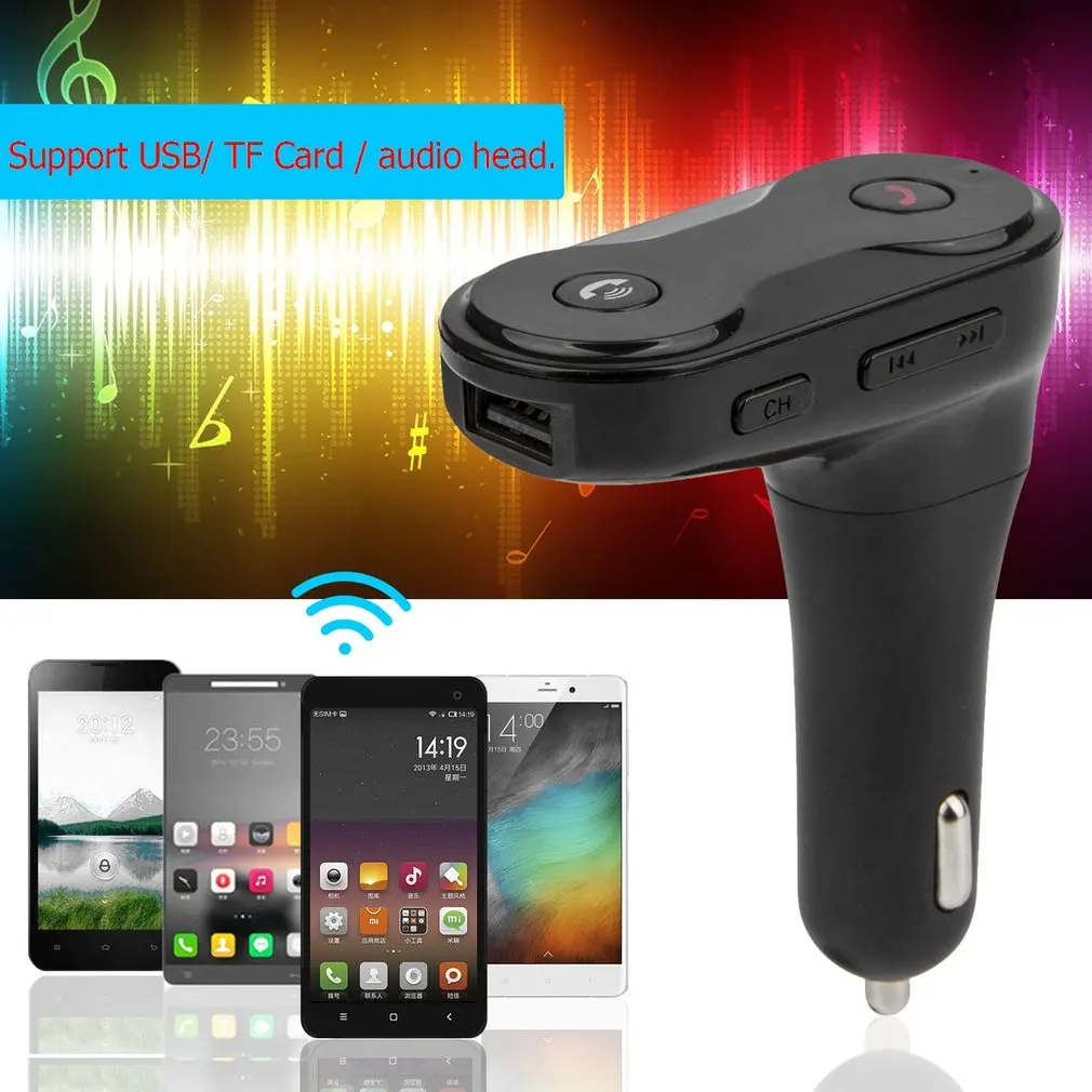 Портативный автомобильный громкой связи Мини авто TF карта FM USB зарядное устройство MP3-плеер прикуриватель 87,5~ 108 МГц JDG008