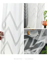 Korean Geometry Pattern Tulle Window Curtain for Living Room, Embroidered Sheer Voile Curtains, Bedroom Treatments, Drape Blind 2