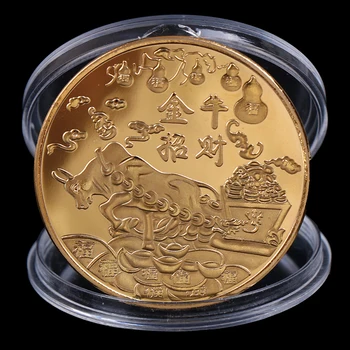 

1pc 2021 New Year Gold Coin Ox Commemorative Coins For Collection Gift Golden Bull Lucky Medal Golden Commemorative Coin