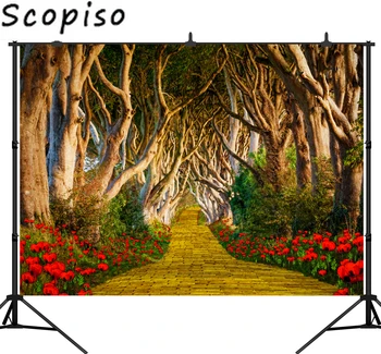 

Scopiso Red Flowers Tree Road Photography Backdrop Computer Printed Children Wedding Party Backgrounds Photo Studio Prop