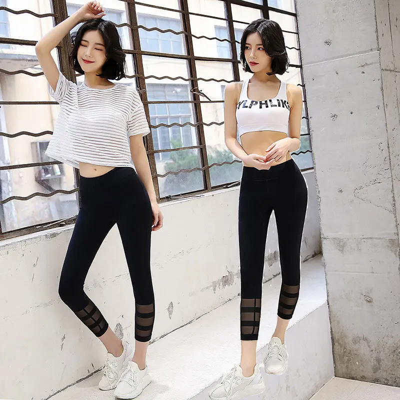 

2019 New Style Summer Wear Yoga Clothes Workout Clothes Three-piece Set Sexy Gauze Short Sleeve Sports WOMEN'S Suit