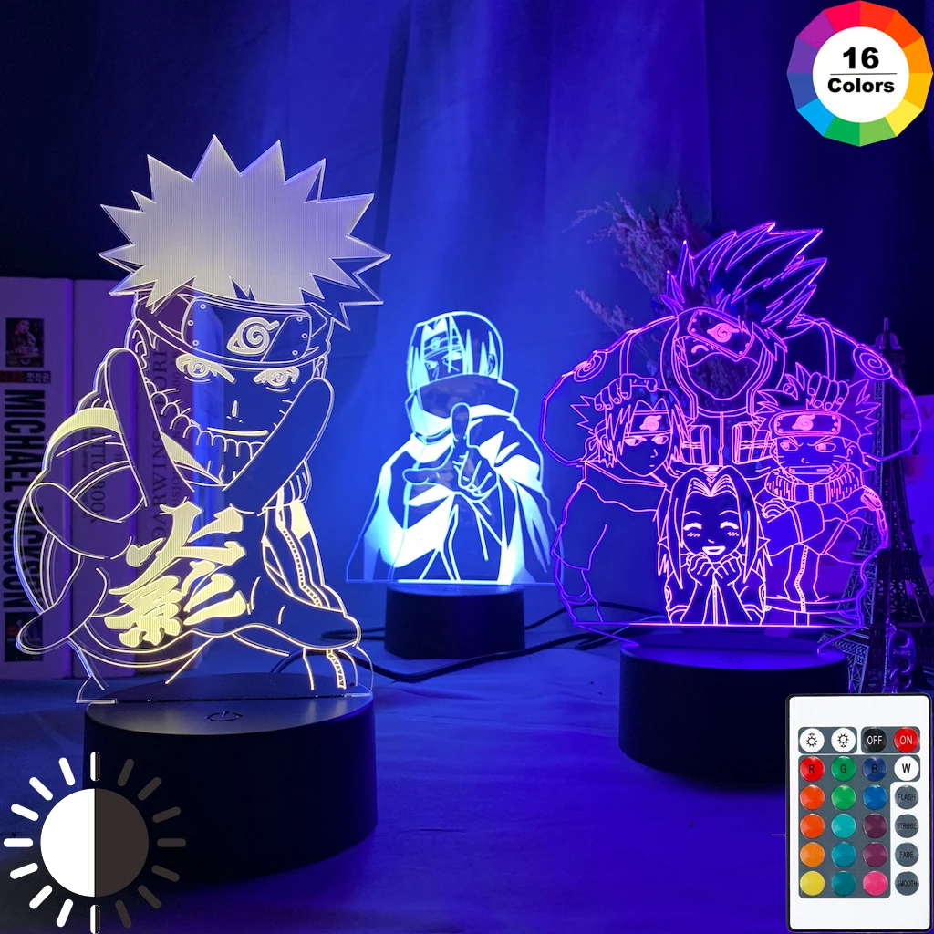 Аниме Наруто Uzumaki светодиодный ночной Светильник команды 7 Sasuke Kakashi Hatake детский