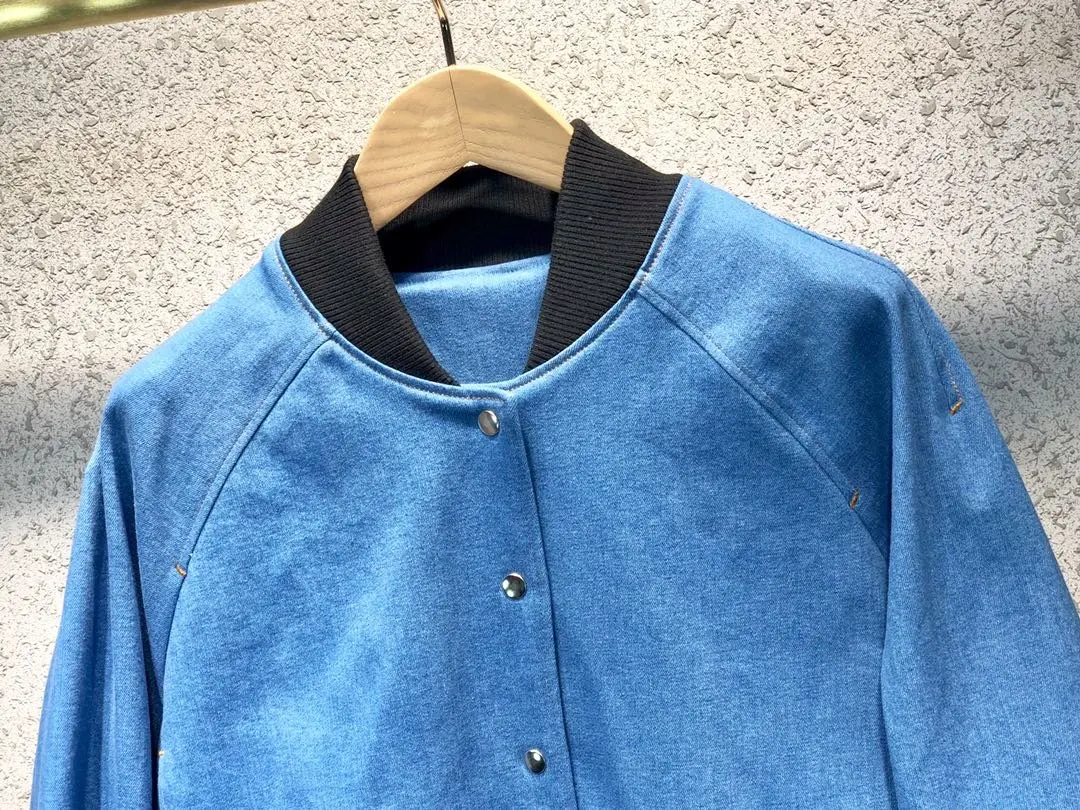 new ladies high quality fashion long sleeve stand collar stitching rope denim jacket 0927