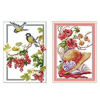 

2 Set DIY Hand Knitting Print Cross Stitch Set Embroidery Set 11CT Cross Stitch Home Decoration, 1 Set Poppy Flower Cap Pattern