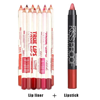 

12 Pcs Eye Liner Pencil with 1 Pcs Lipstick Set Lip Liner Pencils Waterproof Cosmetics Long Lasting @ME88