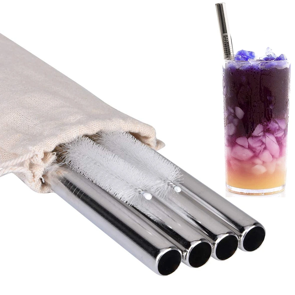 

4Pcs 304 Stainless Steel Smoothie Straws 0.4'' Extra Wide Reusable Metal Drinking Straws for Milkshake Smoothie Bar Beverage
