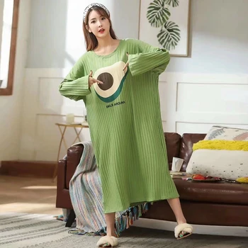 

Wholesale 21 Style Free Shipping Spring Women Cartoon Sleepwear Leisure Long Sleeve Nightgowns Printing Fruits Nightdress