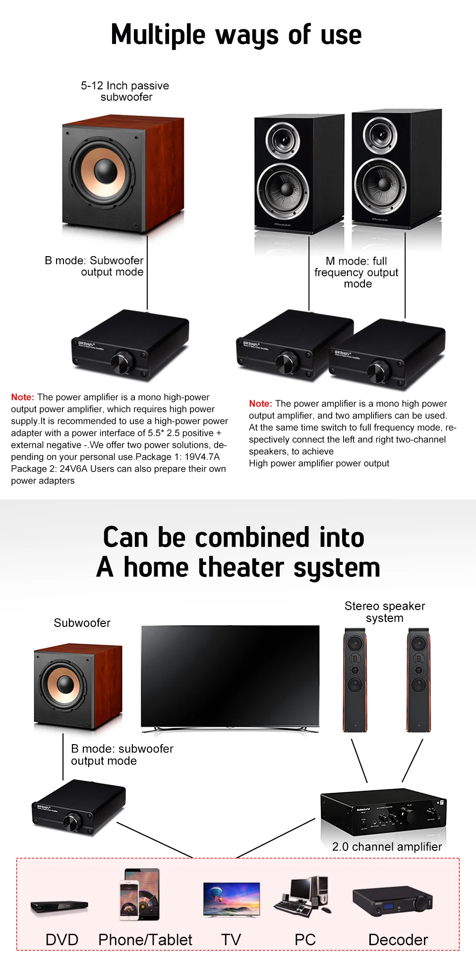 Power Subwoofer Amplifier Mini Amp Diy 