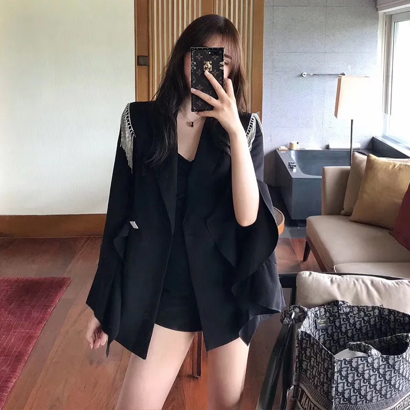 Новый женский миниатюрный костюм с кисточками и рукавами в виде листьев лотоса