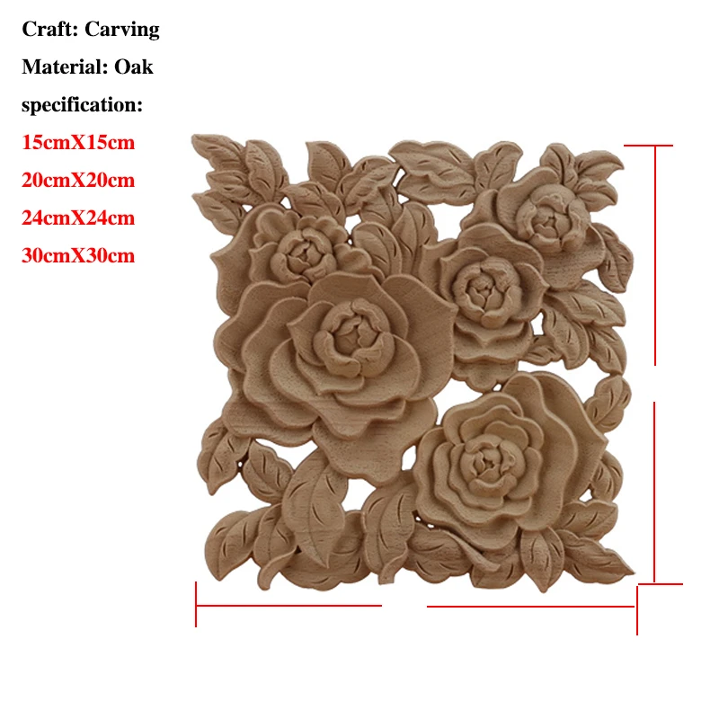 VZLX CAntique Woodcarving Wood Decal Carving Lines Wood Applique Rose Rubber Home Decoration Accessories Cabinet ornament crafts miniature ornament wooden figurine crafts glass fruit pendants