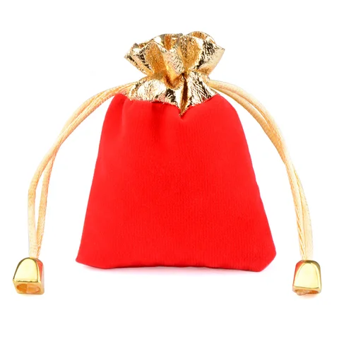 7x9cm Vintage Velvet Package Bags Gold Trim Drawstring Black Wine Red Blue Gift Bags Wedding Jewelry Packaging Pouches