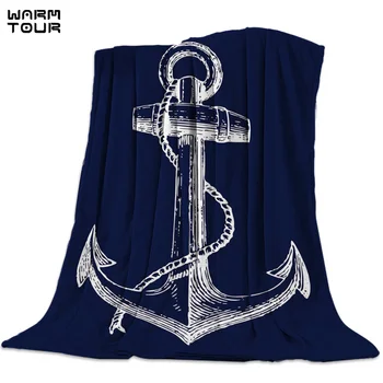 

Simple Anchor Blue Bottom Blanket Funny Printed Soft Boy Girl Baby Coral Fleece Navigation Blankets Warm Sofa Bed Sheets