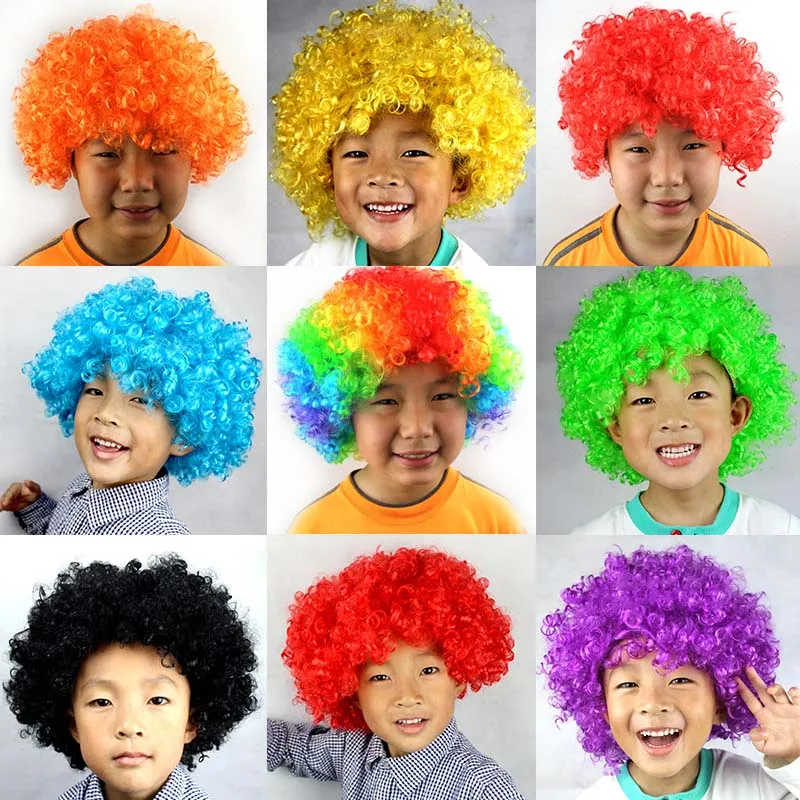 

Cosplay Party Dress Performance Props Fluffy Funny Multicolor Birthday Party Decoration Clown Wig Caps 1PC Short Curly