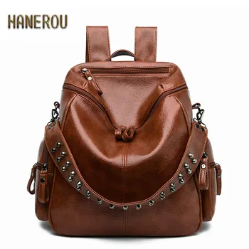 

School Backpack For Teenage Girl New Rivet PU Leather Travel Bagpack Preppy Style Multifunction Tote Bag Mochilas Para Mujer