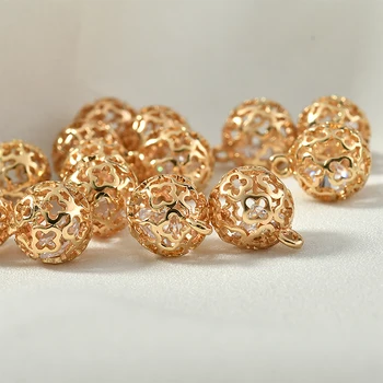 

Maintains Color Copper Gold Plated Color Zircon Clover Hollow out round Ball DIY Ear Stud Necklace Bracelet Pendant Material