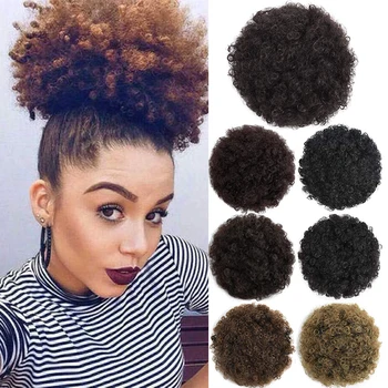 

Kong&Li Puff Afro Curly Wig Ponytail Drawstring Short Afro Kinky Pony Tail Clip in on Synthetic Kinky Curly Hair Bun