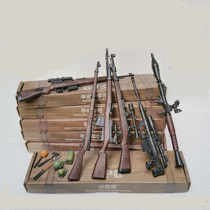 

6Pcs/lot 1:6 gun Models Plastic Assembled Gun For 12" Soldier 38 Rifle SVT RPG G43 98K Rifle with Smoke Bomb Dagger boys toys
