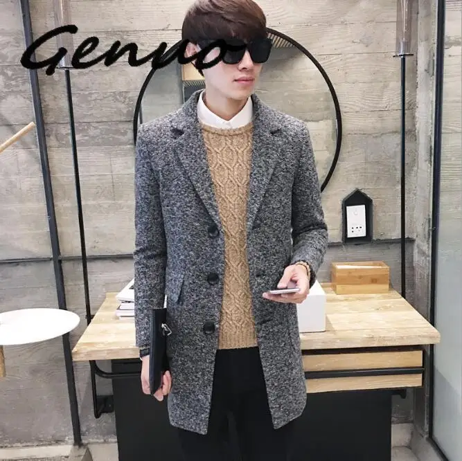 Genuo New Winter New Men's Fashion Boutique Wear Casual Business Wool Long Coat / Mens Overcoats Gray Men's Casual Jackets