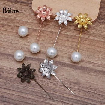 

BoYuTe (20 Pieces/Lot) Metal Brass 29MM Flower Lapel Pin Base Diy Hand Made Brooch Pins Accessories Wholesale
