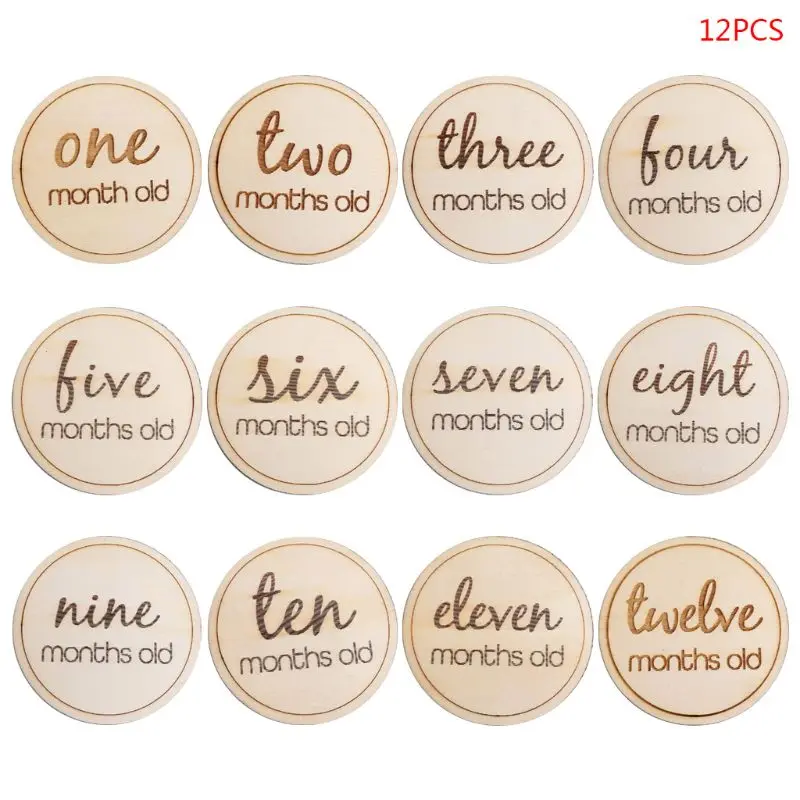 

12 Pcs/set Baby Photography card Baby Monthly Milestone Wooden Card Infants Photography Props Kids Newborn Shower Gifts